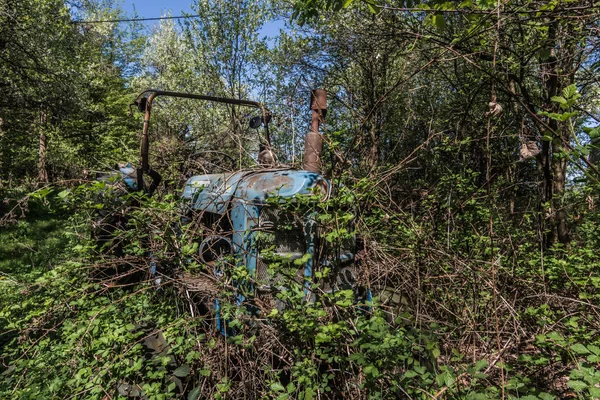 Overgrown blue tractor from a farm — 스톡 사진