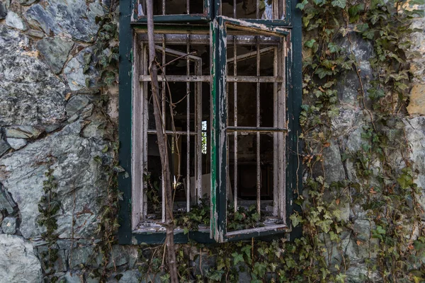 Otwarte Okno Bez Plasterków Leśnego Domu — Zdjęcie stockowe