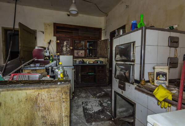 kitchen utensils in an old abandoned inn