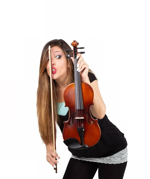 Funny Woman Her Violin Say Ssshh — Stock Photo, Image