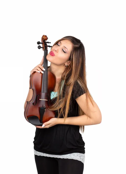 Funny Beautiful Woman Holding Her Violin Isolated — Stock Photo, Image