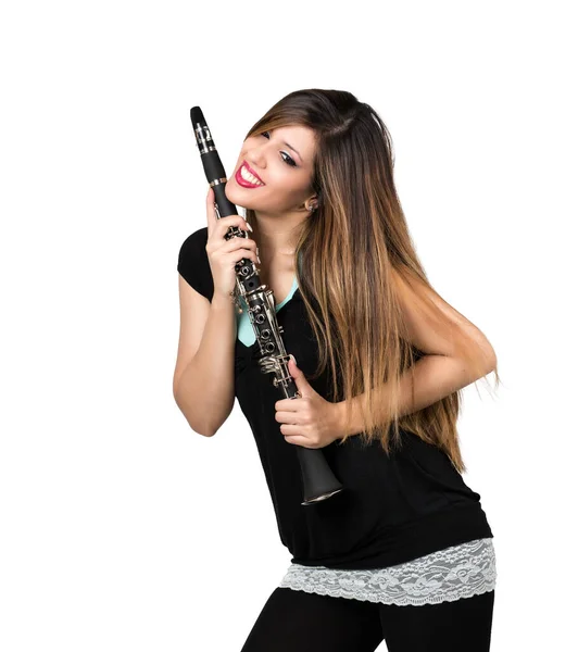Attractive Woman Love Her Clarinet — Stock Photo, Image