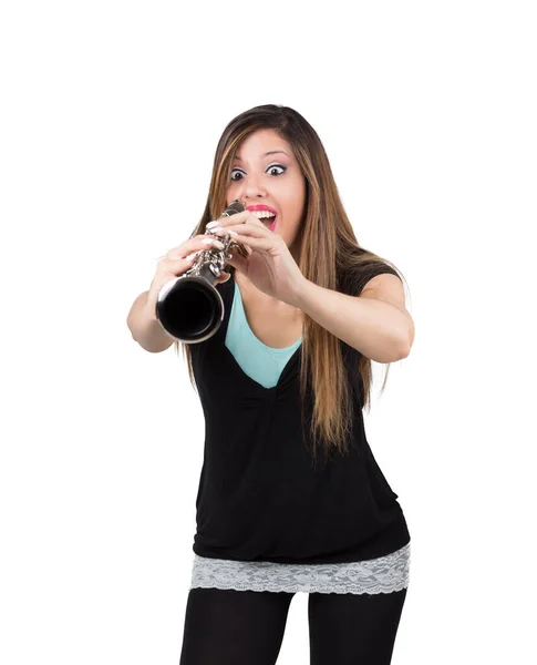 Funny Woman Clarinet — Stock Photo, Image