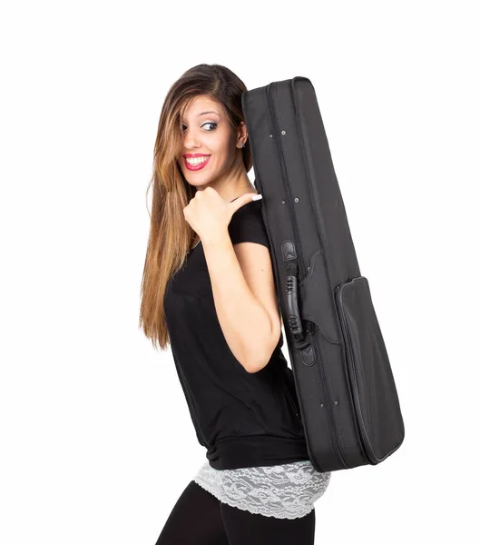 Musician Student Girl Her Instrument Case — Stock Photo, Image
