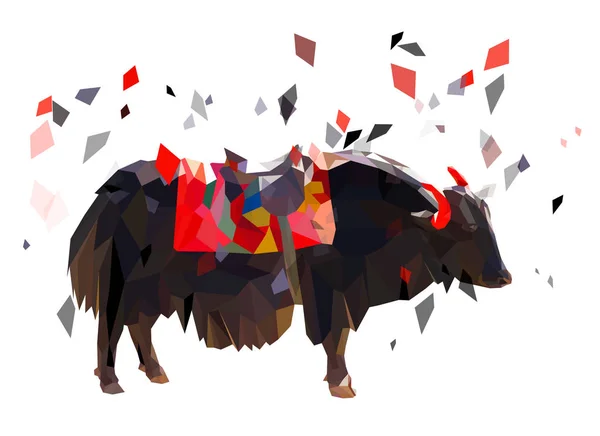 Illustration vectorielle animale polygonale (basse poly) avec yak et objets abstraits Vecteurs De Stock Libres De Droits