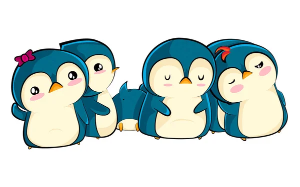 Vectorillustratie met leuke grappige penguin baby's slapen en knuffelen te krijgen warm. Vogels familie samen Rechtenvrije Stockillustraties