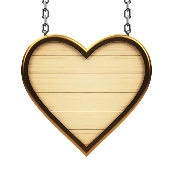 Wooden heart signboard on chain — Stock Photo, Image