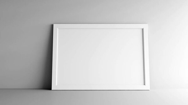 Blank white picture frame on grey background, three-dimensional rendering, 3D illustration