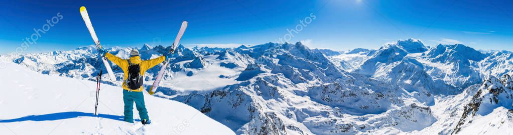 Winter panorama landscape from Mont Fort and famous Matterhorn, 