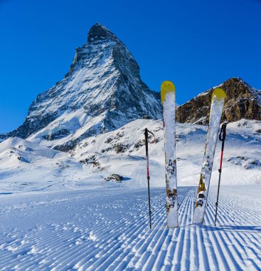 Ski in winter season, mountains and ski touring backcountry equi clipart