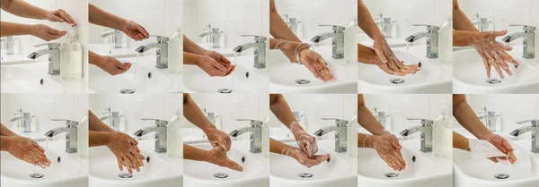 Lavarse Las Manos Con Instrucciones Médicas Para Protegerse Virus Paso —  Fotos de Stock