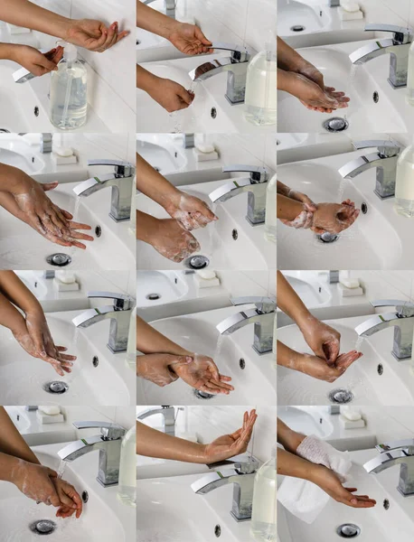 Мытье Рук Вручную Помощью Медицинских Инструкций Защиты Вирусов Шаг Шагом — стоковое фото