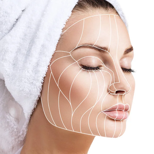Linee grafiche che mostrano l'effetto lifting facciale sulla pelle . — Foto Stock
