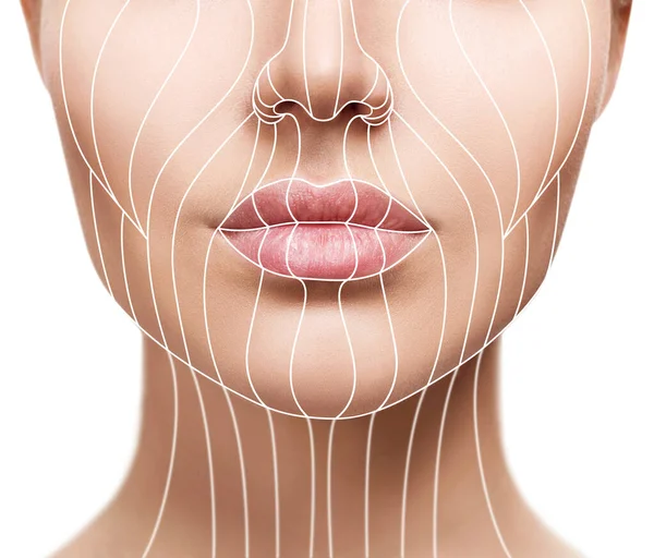 Графические линии лица, показывающие эффект лифтинга на кожу . — стоковое фото