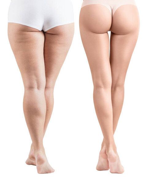 Female buttocks before and after sport and properly food.