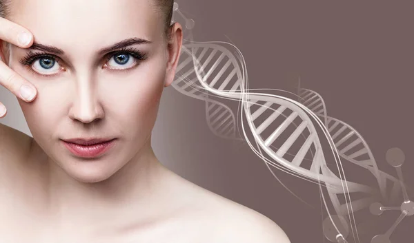 Portret van sensuele vrouw in DNA kettingen. — Stockfoto