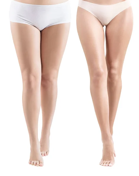 Ženské nohy před a po hubnutí. — Stock fotografie