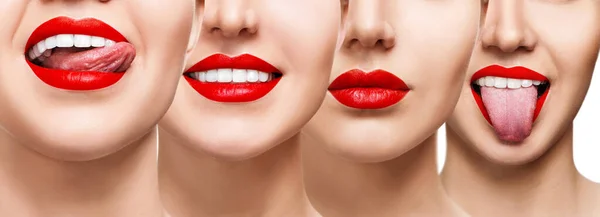Collage di bocca donna sorridente con denti sani — Foto Stock