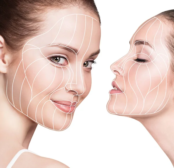 Lignes graphiques montrant l'effet lifting facial sur la peau . — Photo