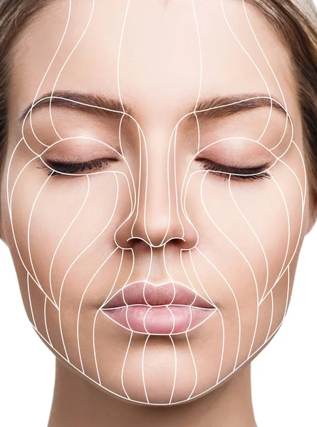 Lignes graphiques montrant l'effet lifting facial sur la peau . — Photo