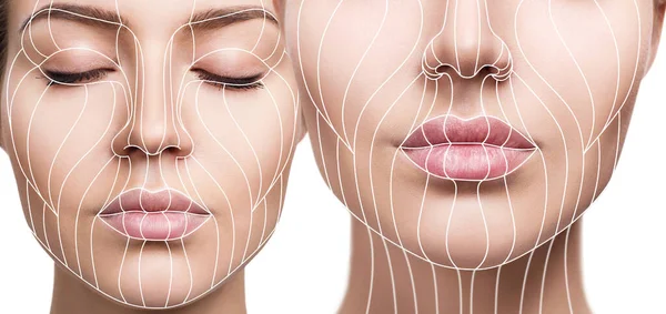 Líneas gráficas que muestran el efecto de elevación facial en la piel . —  Fotos de Stock