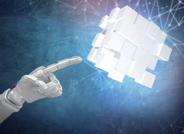 Robot kézi pont az építőiparban a kockákból. 3D-s renderelés — Stock Fotó
