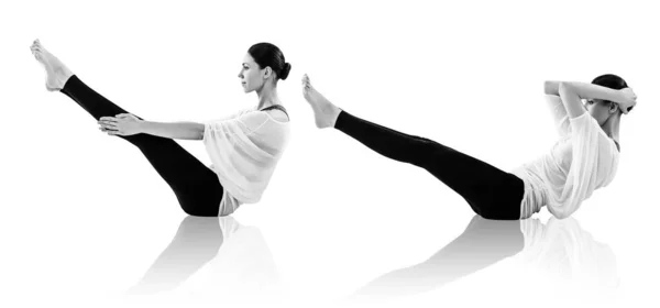 Collage van jonge vrouw doet yoga oefening. — Stockfoto