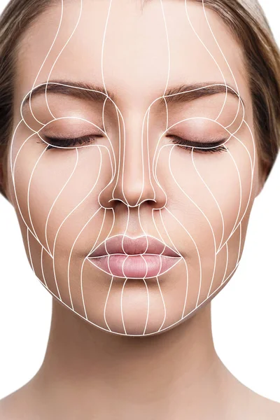 Lignes graphiques montrant l'effet lifting facial sur la peau . — Photo