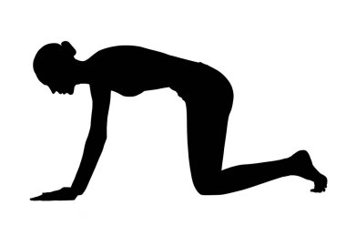 Esnek kadının siyah silueti yoga yapıyor..