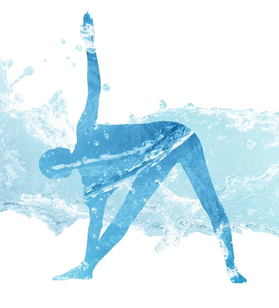 Water silhouette of woman in yoga position. — Stock Photo, Image