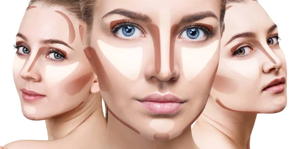 Collage de visages de femmes avec maquillage contouring . — Photo