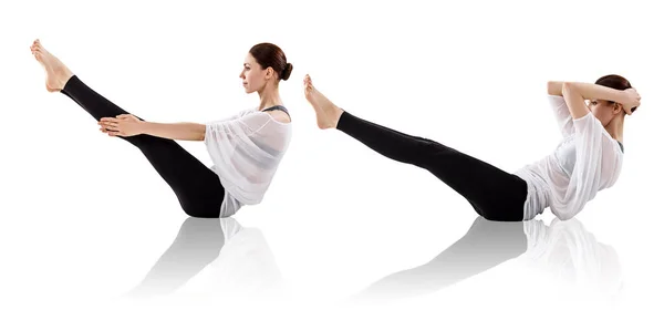 Collage de mujer joven haciendo ejercicio de yoga . —  Fotos de Stock