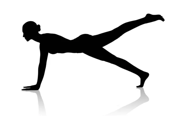 Silhouette nera di donna flessibile che fa yoga . — Foto Stock