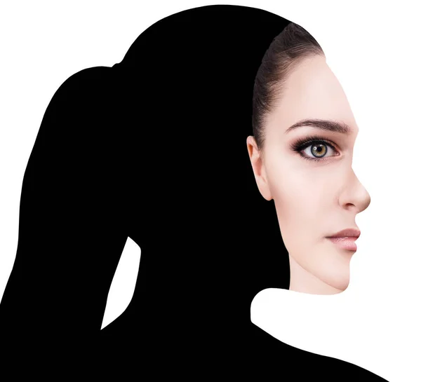 Surrealistic portrait front with cut out profile of woman. — Stock Photo, Image