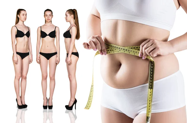 Womans body before and after weight loss. — Stock Photo, Image