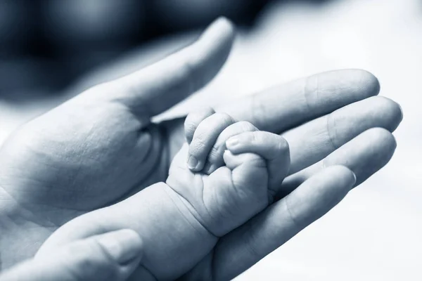 Female hand holding newborn babys hand. — Stock Photo, Image