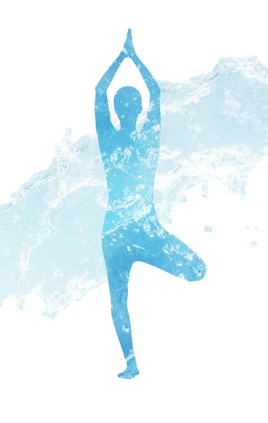 Yoga pozisyonundaki bir kadının su silueti.. — Stok fotoğraf