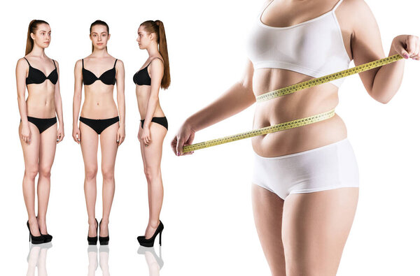 Womans body before and after weight loss.