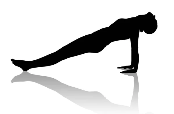 Schwarze Silhouette einer flexiblen Frau beim Yoga. — Stockfoto