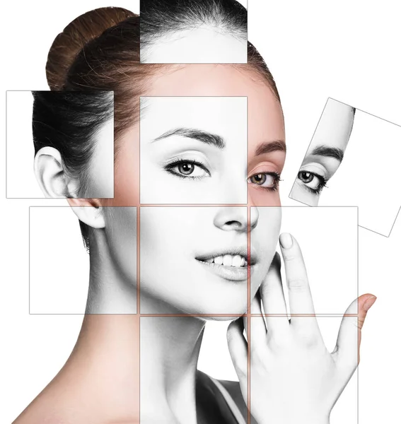 Face of beautiful woman. picture of different parts. plastic surgery — Stock Photo, Image