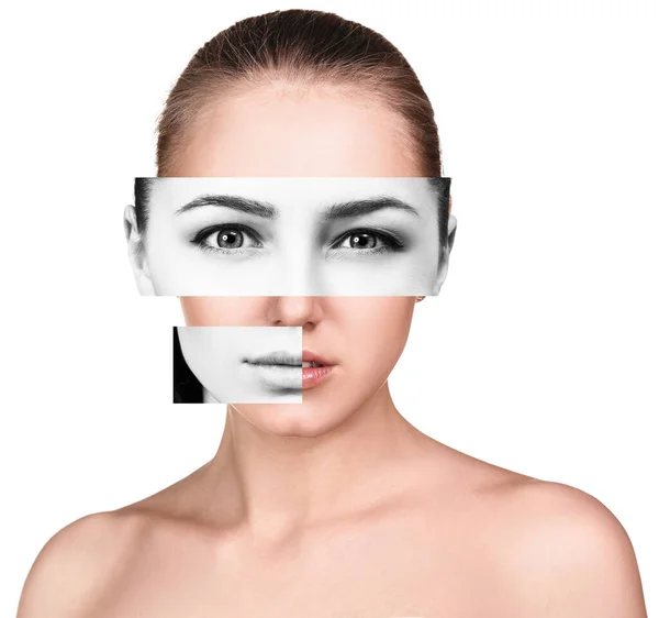 Face of beautiful woman collected from different parts. — Stock Photo, Image