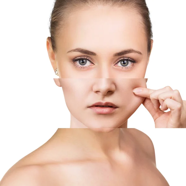 La cara de la mujer hermosa recogido de diferentes partes . — Foto de Stock