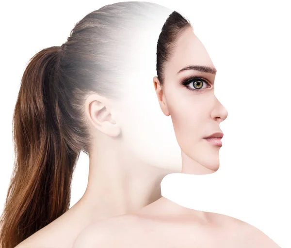 Surrealistic portrait front with cut out profile of woman. — Stock Photo, Image