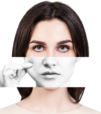 Farklı yerlerden toplanmış güzel bir kadının yüzü..