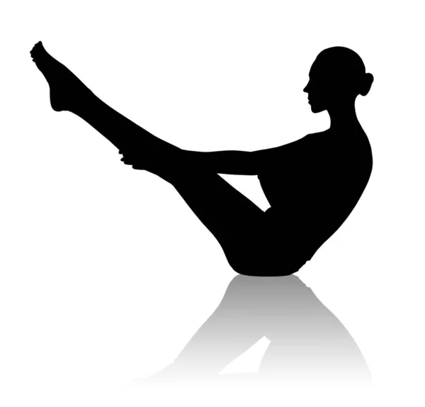 Silhouette nera di donna flessibile che fa yoga . — Foto Stock