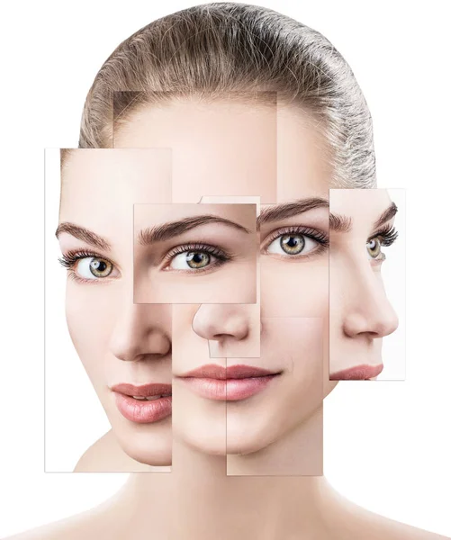 Face of beautiful woman. picture of different parts. plastic surgery Stock Photo