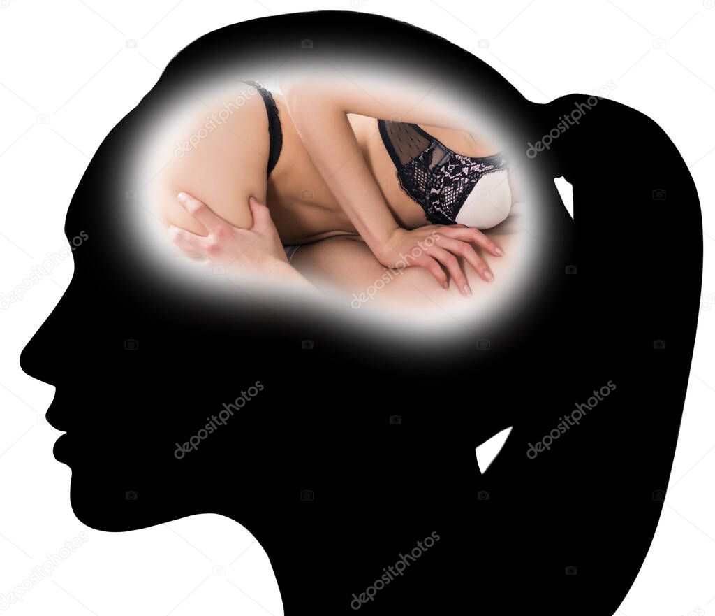 Silhouette of woman imagine passionate couple in her minds.
