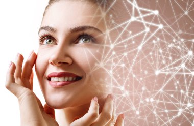 Güzel bir kadın ve ışıldayan noktalar ve çizgiler..