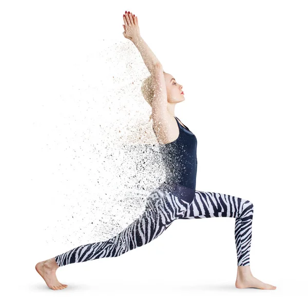 Woman in yoga posture decay on particles. — Stock Photo, Image