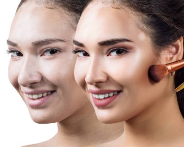 Makyaj öncesi ve sonrası kadın yüzü.